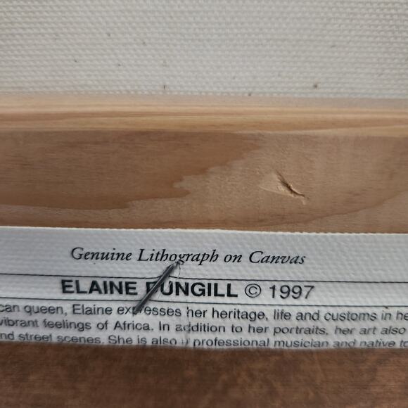 ELAINE DUNGILL AFRICAN CHILD GIRL W/ VASE LITHO ON CANVAS PAINTING FRAMED SIGNED - Picture 5 of 5